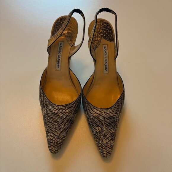Manolo Blahnik Carolyne Snake Skin Sling Back Pointed Toe Classic Career Suit - Picture 1 of 10